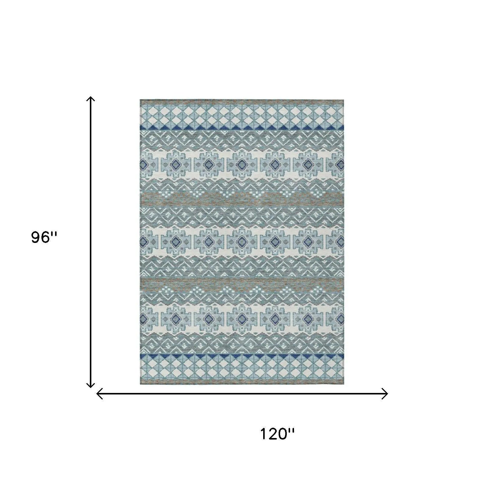 8' X 10' Teal Blue And Pewter Striped Washable Indoor Outdoor Area Rug Homeroots Outdoor