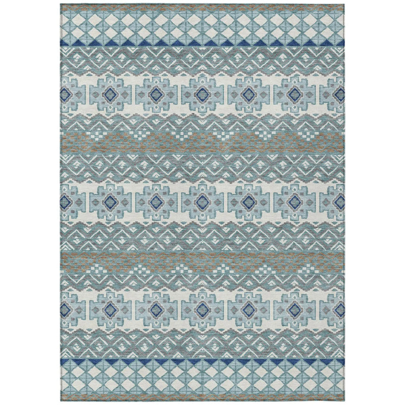 8' X 10' Teal Blue And Pewter Striped Washable Indoor Outdoor Area Rug Homeroots Outdoor