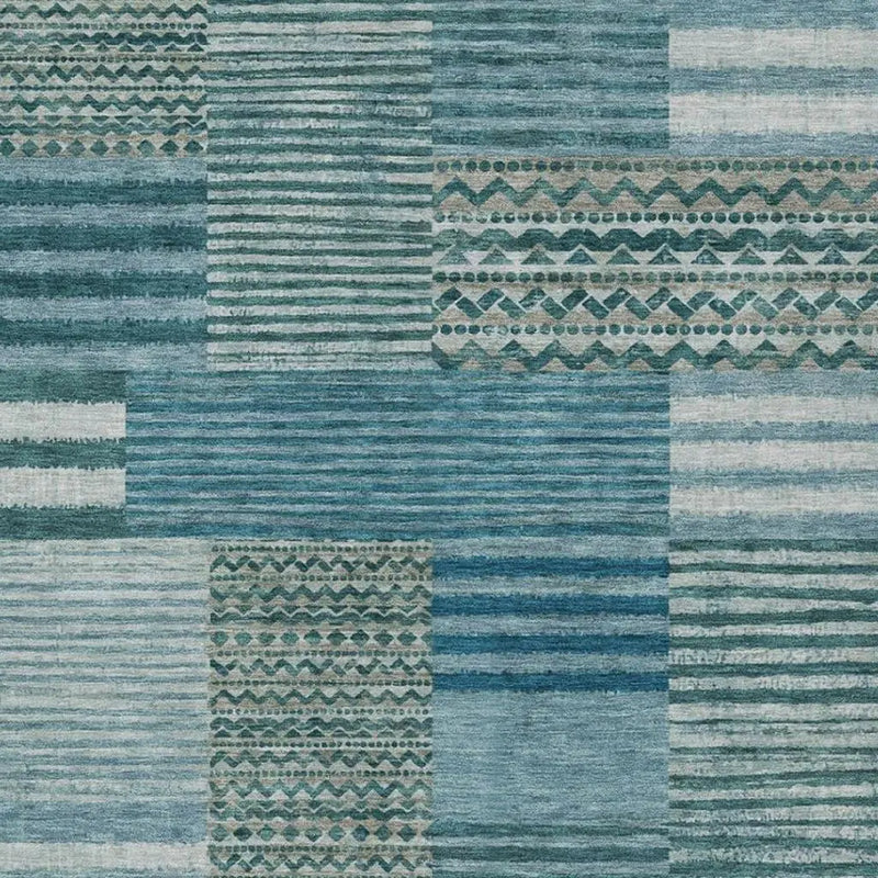 8' X 10' Teal Blue And Pewter Striped Washable Indoor Outdoor Area Rug Homeroots Outdoor