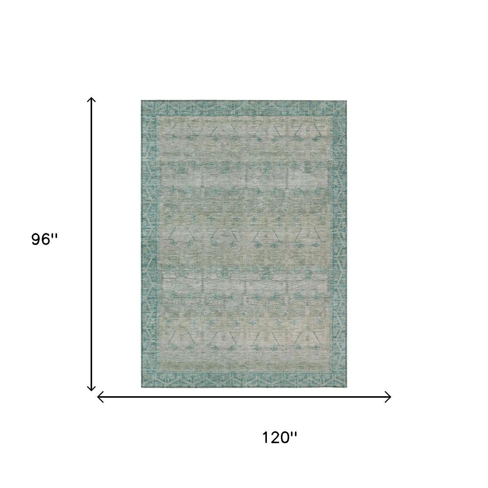 8' X 10' Teal Blue And Pewter Tribal Washable Indoor Outdoor Area Rug Homeroots Outdoor