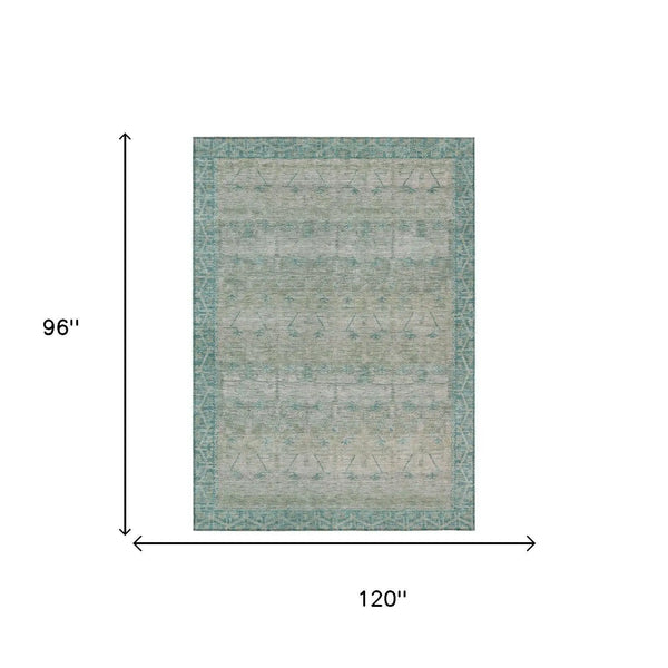 8' X 10' Teal Blue And Pewter Tribal Washable Indoor Outdoor Area Rug Homeroots Outdoor