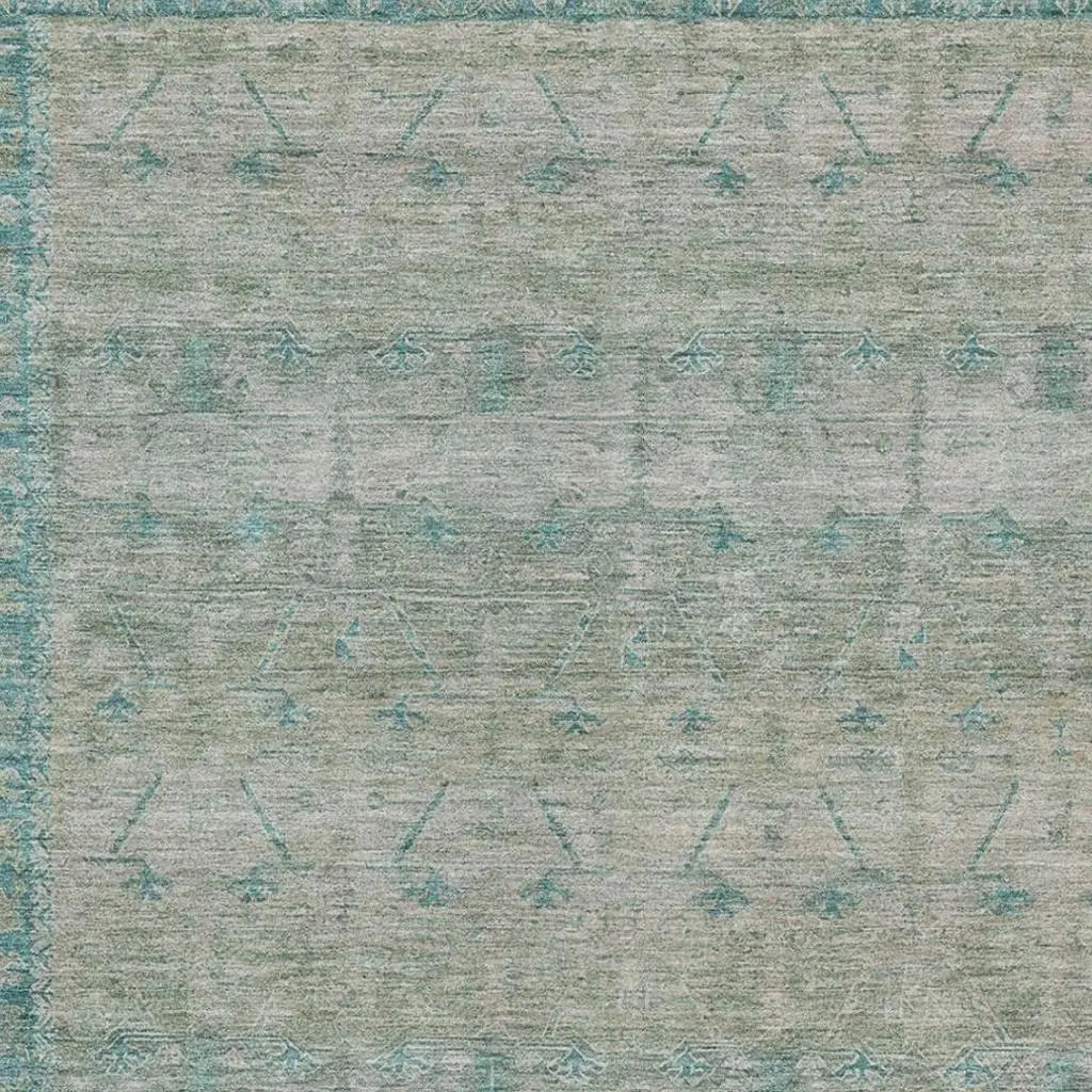 8' X 10' Teal Blue And Pewter Tribal Washable Indoor Outdoor Area Rug Homeroots Outdoor