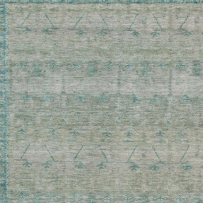 8' X 10' Teal Blue And Pewter Tribal Washable Indoor Outdoor Area Rug Homeroots Outdoor