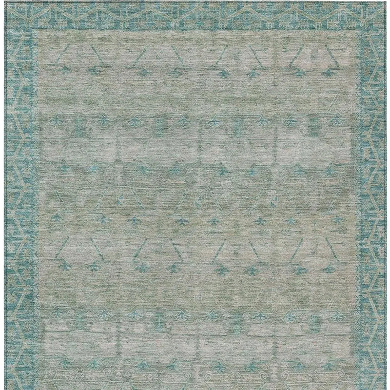 8' X 10' Teal Blue And Pewter Tribal Washable Indoor Outdoor Area Rug Homeroots Outdoor