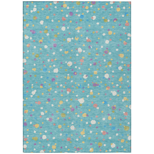 8' X 10' Teal Blue And Pink Geometric Washable Indoor Outdoor Area Rug Homeroots Outdoor