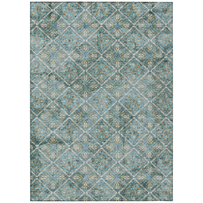 8' X 10' Teal Blue And Purple Geometric Washable Indoor Outdoor Area Rug Homeroots Outdoor