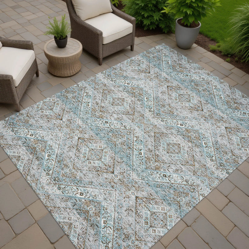 8' X 10' Teal Blue And Purple Tribal Washable Indoor Outdoor Area Rug Homeroots Outdoor