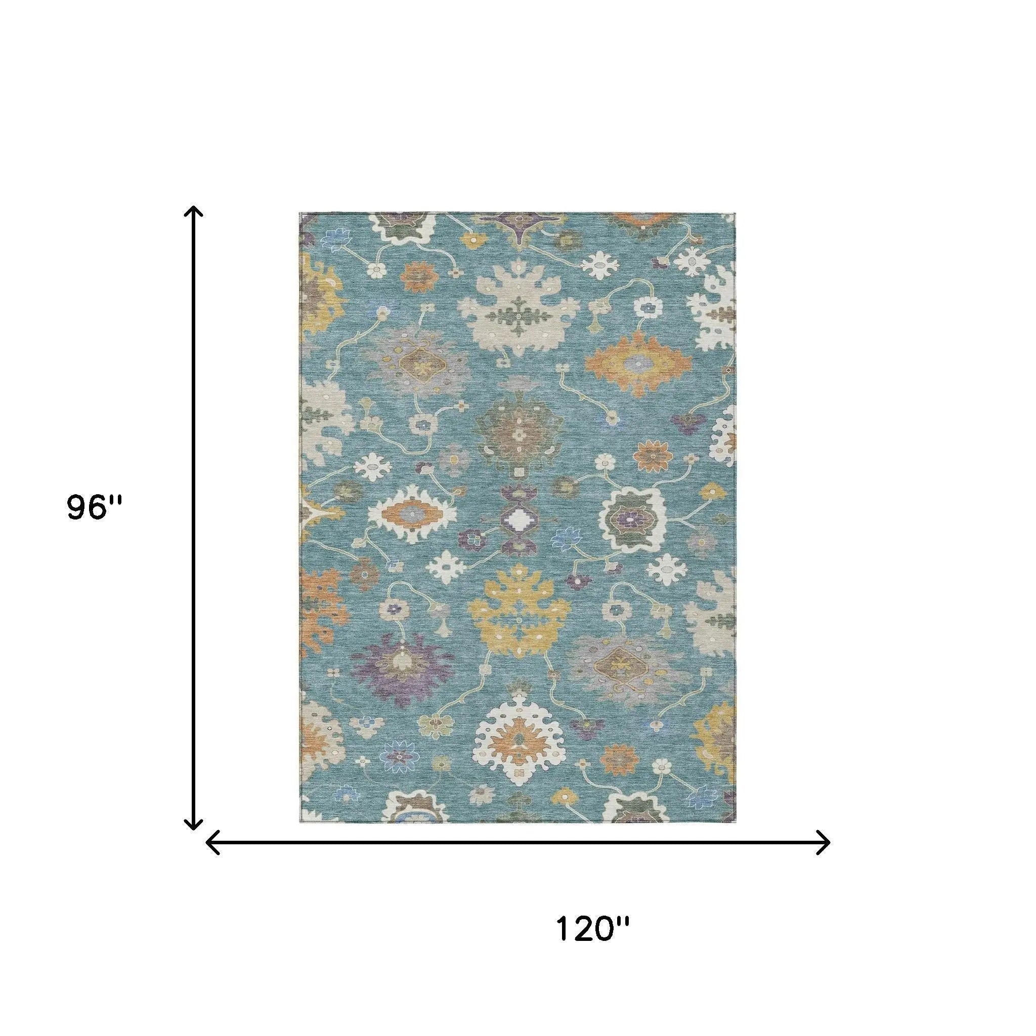 8' X 10' Teal Blue And Sage Oriental Washable Indoor Outdoor Area Rug Homeroots Outdoor