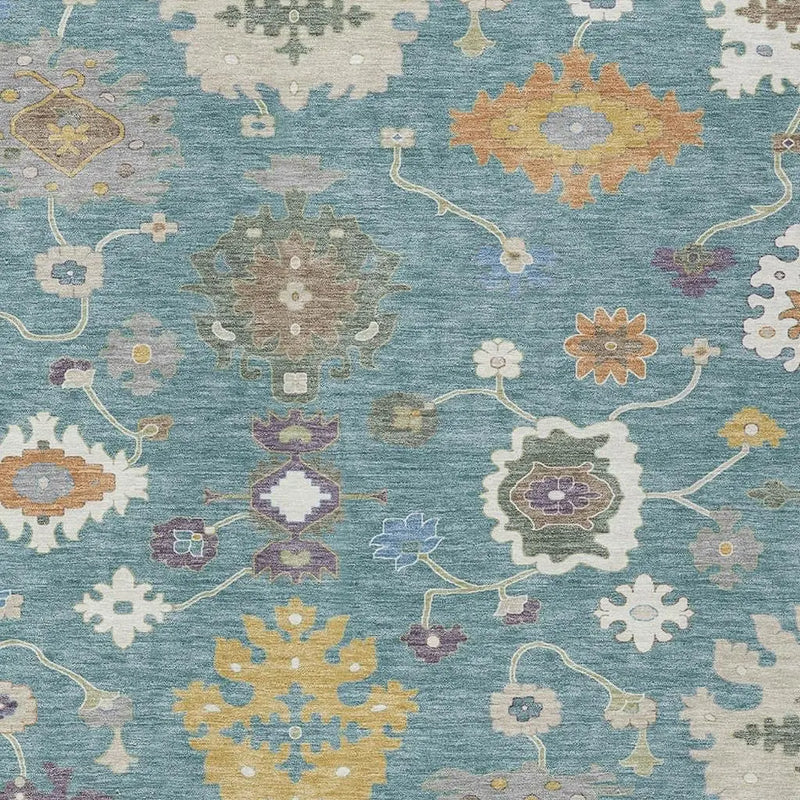 8' X 10' Teal Blue And Sage Oriental Washable Indoor Outdoor Area Rug Homeroots Outdoor