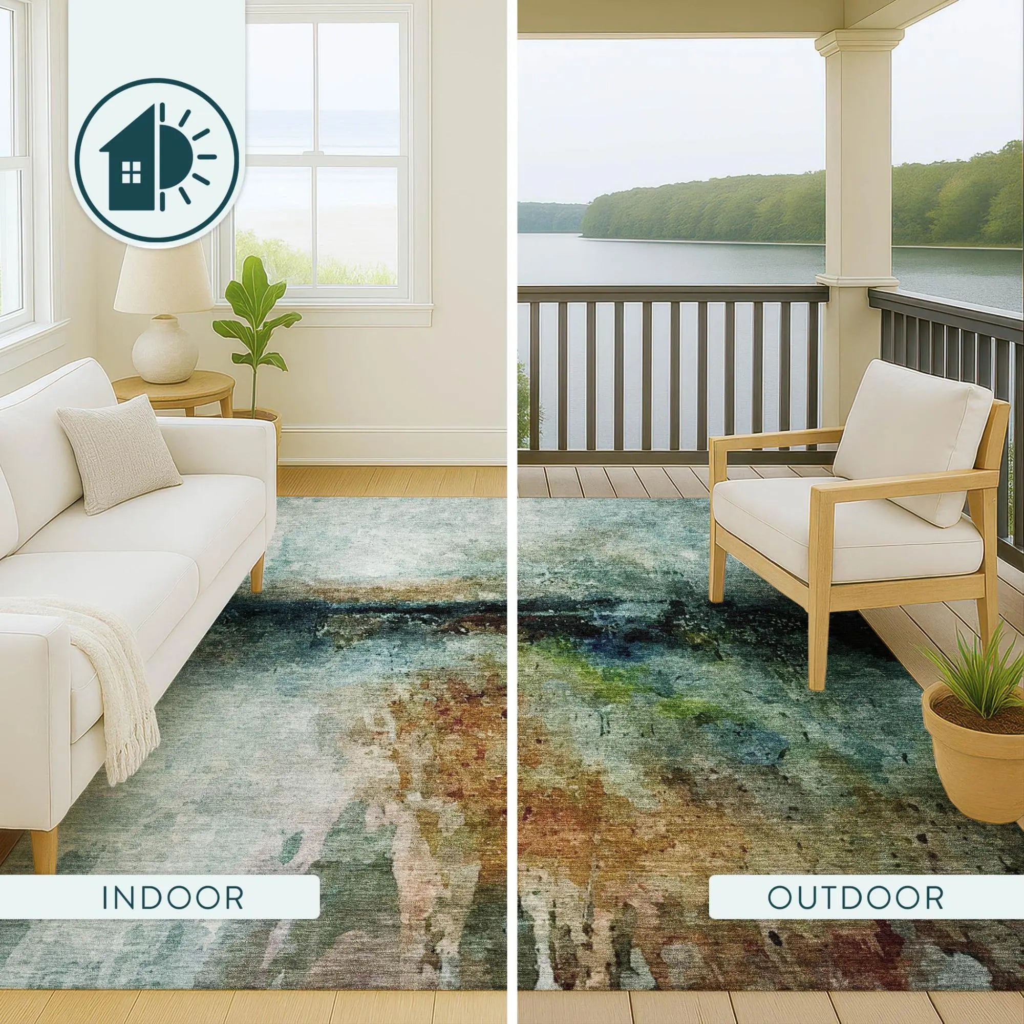 8' X 10' Teal Blue And Silver Abstract Washable Indoor Outdoor Area Rug Homeroots Outdoor