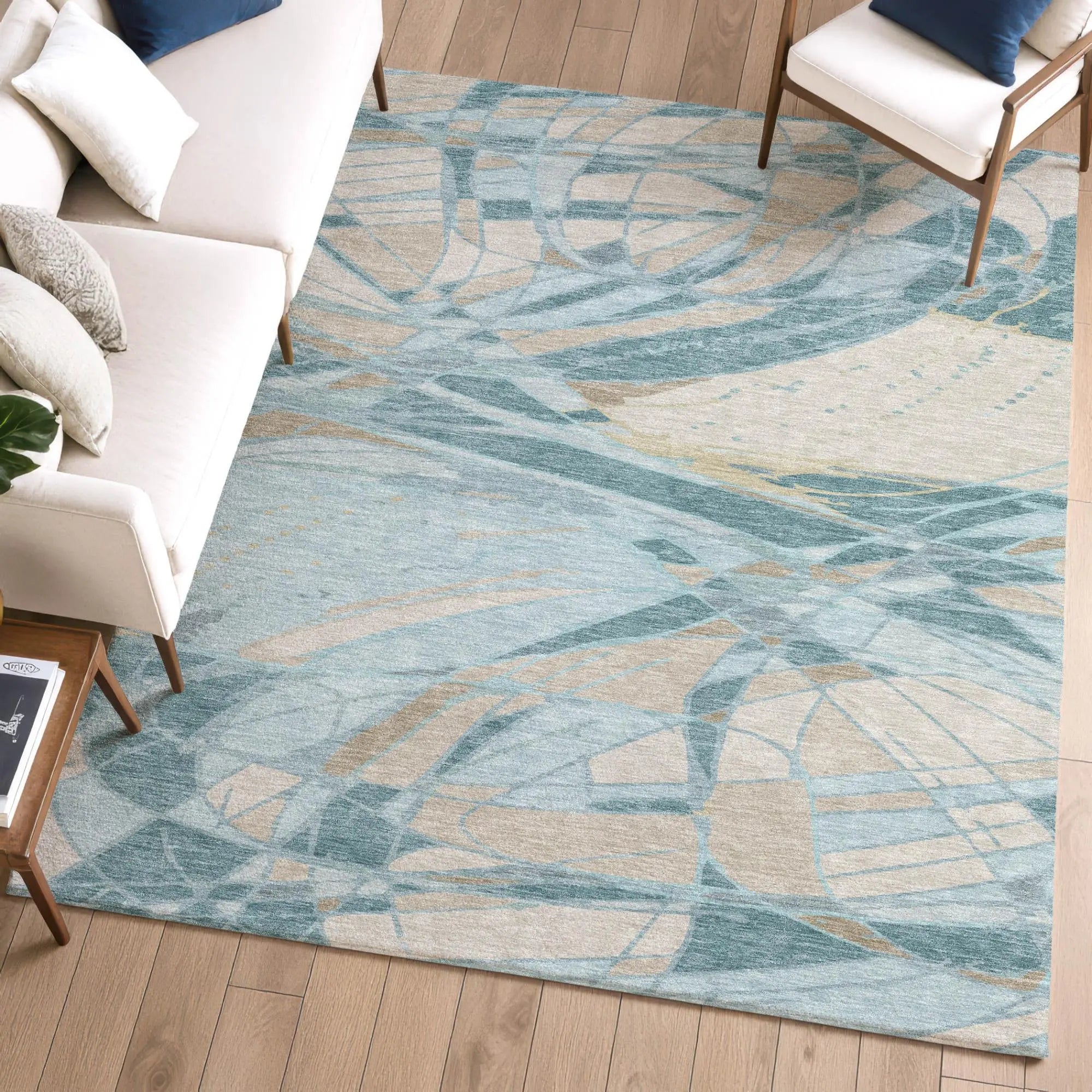 8' X 10' Teal Blue And Silver Abstract Washable Indoor Outdoor Area Rug Homeroots Outdoor