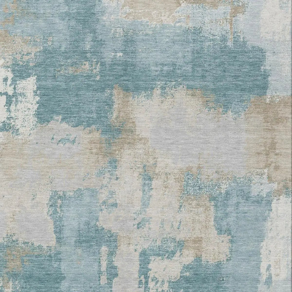 8' X 10' Teal Blue And Silver Abstract Washable Indoor Outdoor Area Rug Homeroots Outdoor
