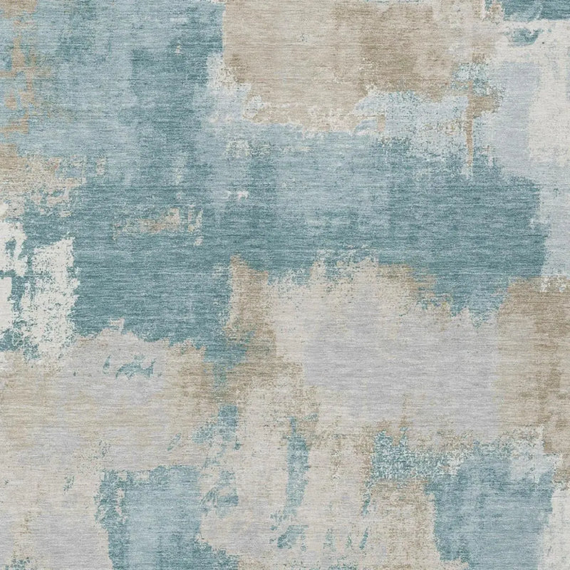 8' X 10' Teal Blue And Silver Abstract Washable Indoor Outdoor Area Rug Homeroots Outdoor
