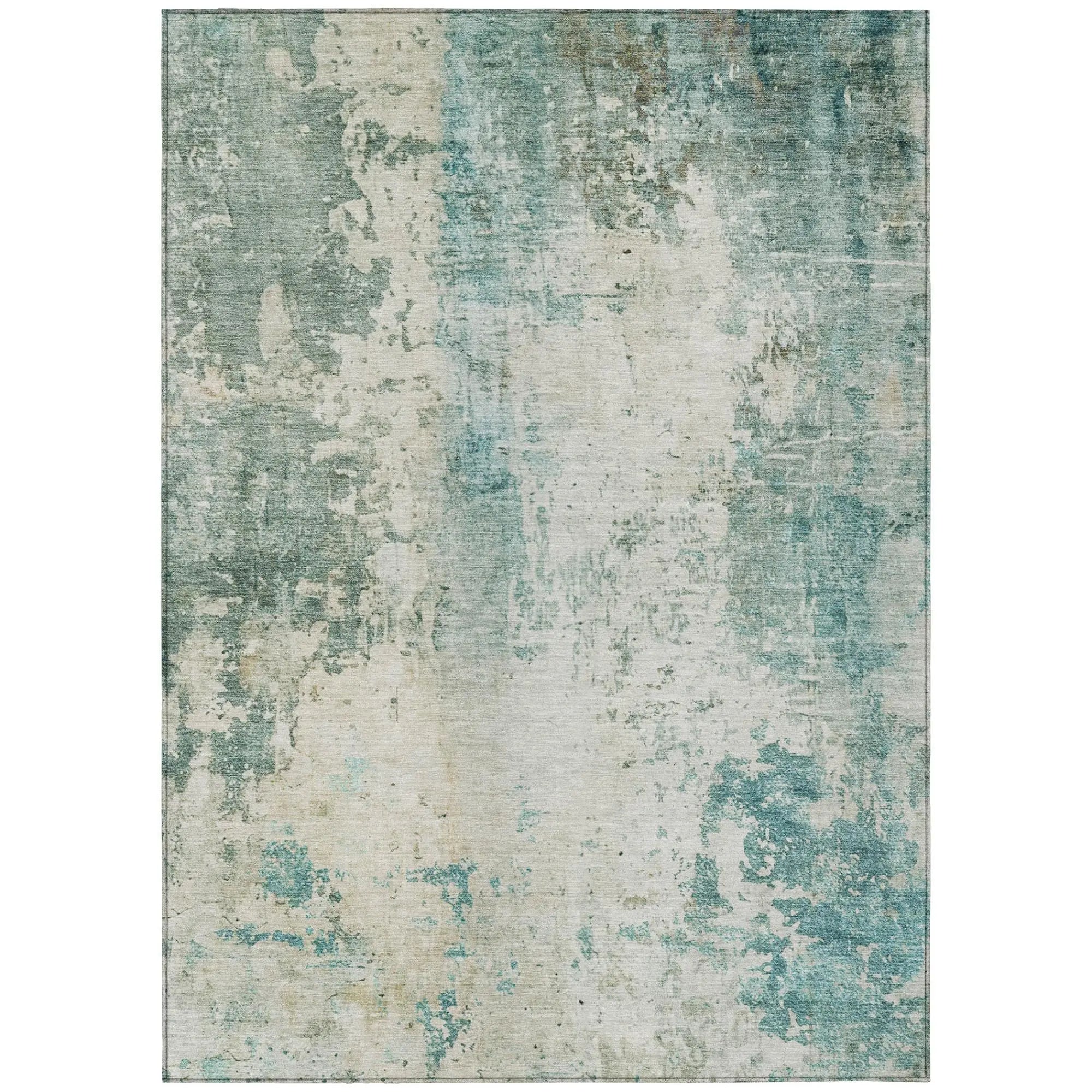 8' X 10' Teal Blue And Silver Abstract Washable Indoor Outdoor Area Rug Homeroots Outdoor