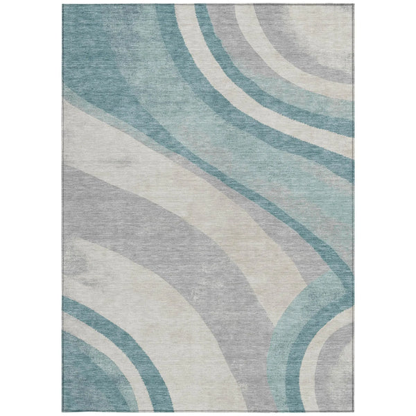 8' X 10' Teal Blue And Silver Abstract Washable Indoor Outdoor Area Rug Homeroots Outdoor
