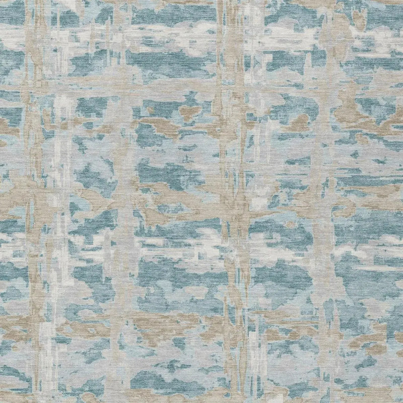 8' X 10' Teal Blue And Silver Abstract Washable Indoor Outdoor Area Rug Homeroots Outdoor