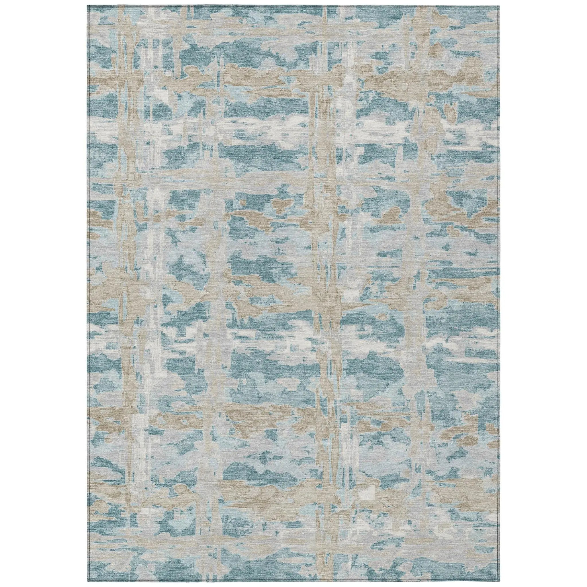 8' X 10' Teal Blue And Silver Abstract Washable Indoor Outdoor Area Rug Homeroots Outdoor