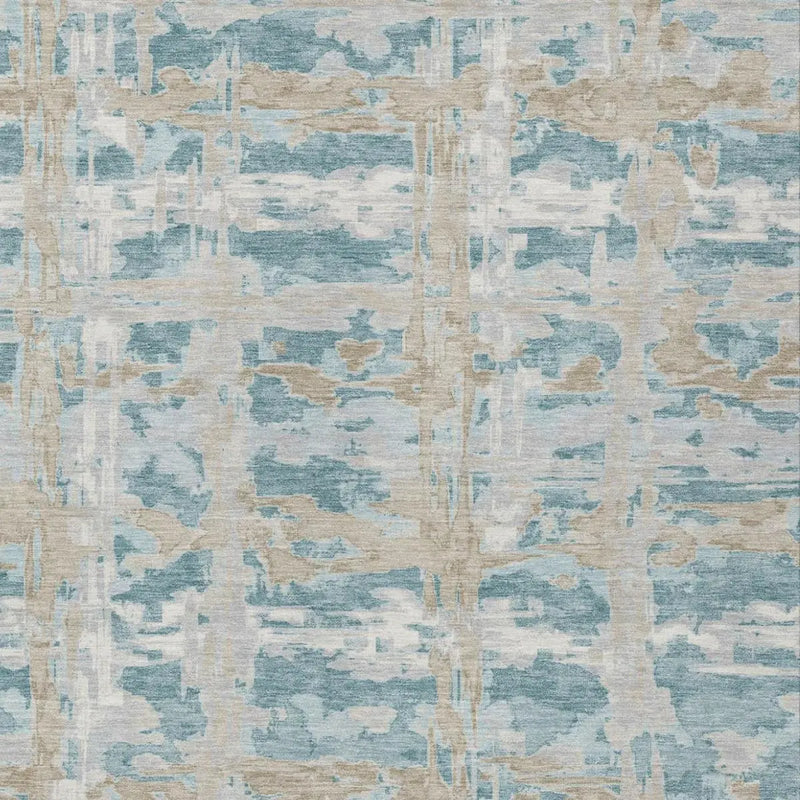8' X 10' Teal Blue And Silver Abstract Washable Indoor Outdoor Area Rug Homeroots Outdoor