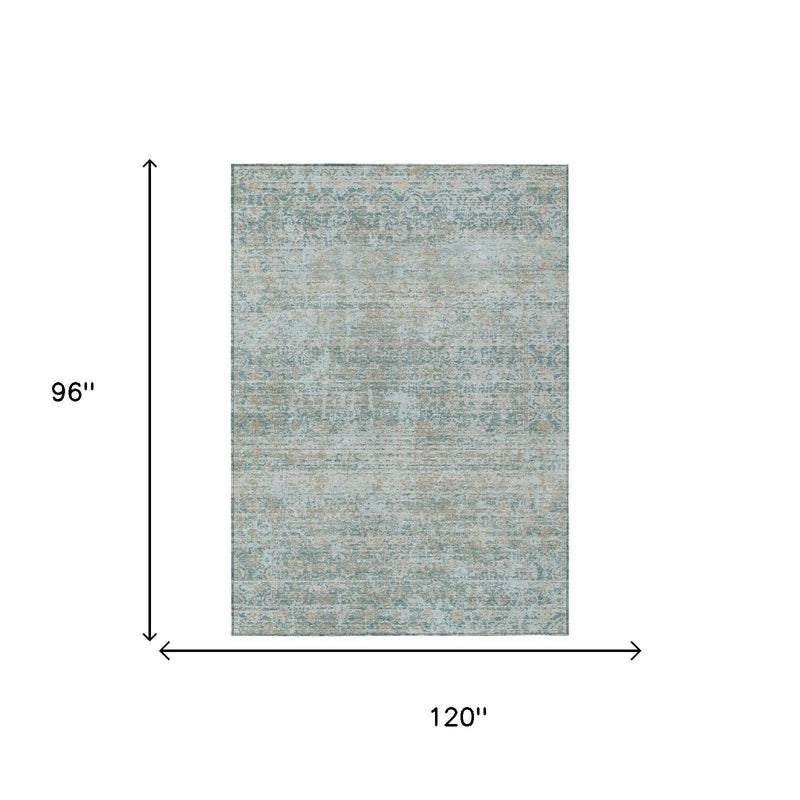 8' X 10' Teal Blue And Silver Abstract Washable Indoor Outdoor Area Rug Homeroots Outdoor