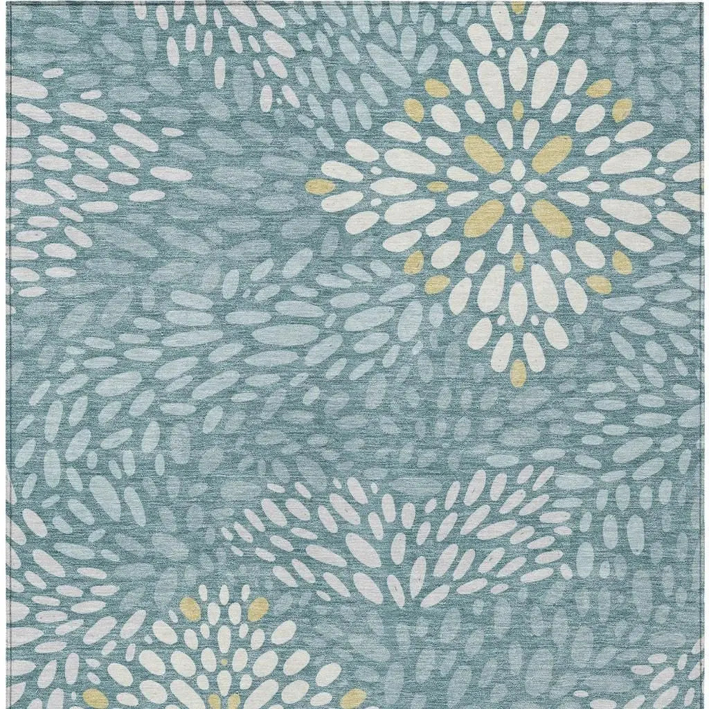 8' X 10' Teal Blue And Silver Abstract Washable Indoor Outdoor Area Rug Homeroots Outdoor
