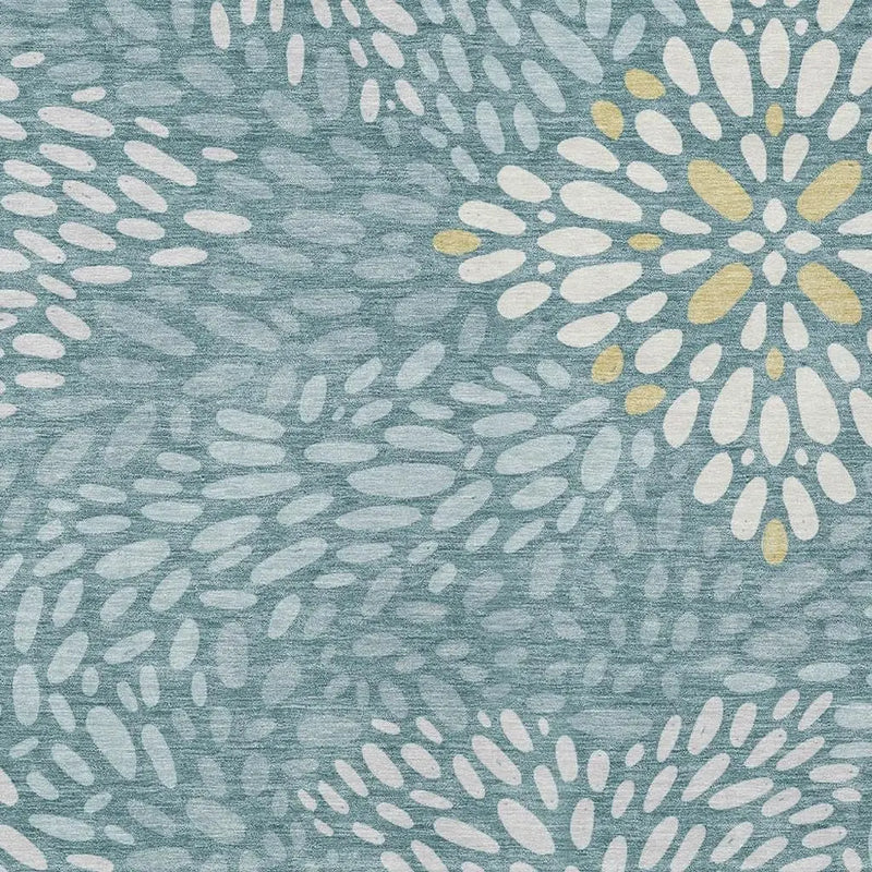 8' X 10' Teal Blue And Silver Abstract Washable Indoor Outdoor Area Rug Homeroots Outdoor