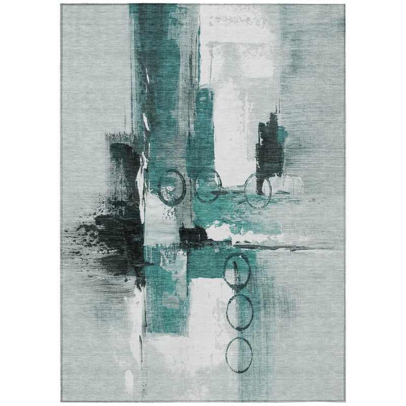 8' X 10' Teal Blue And Silver Abstract Washable Indoor Outdoor Area Rug Homeroots Outdoor