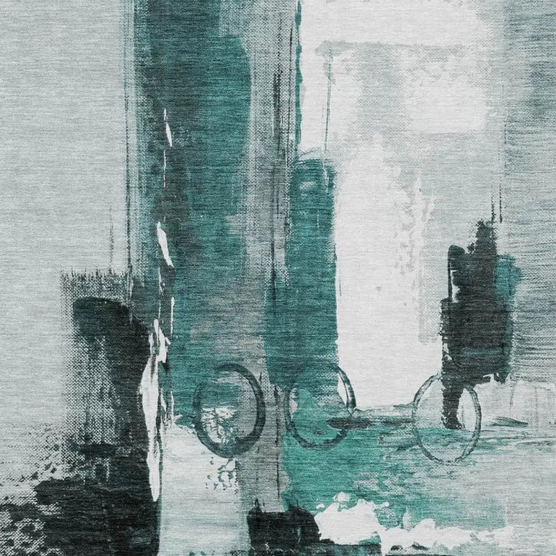 8' X 10' Teal Blue And Silver Abstract Washable Indoor Outdoor Area Rug Homeroots Outdoor