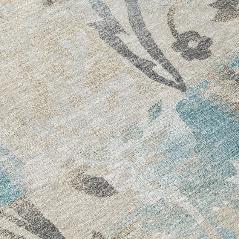 8' X 10' Teal Blue And Silver Botanical Leaves Washable Indoor Outdoor Area Rug Homeroots Outdoor