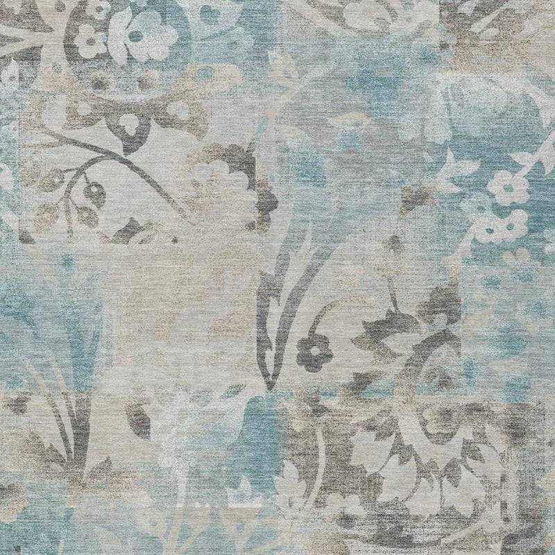 8' X 10' Teal Blue And Silver Botanical Leaves Washable Indoor Outdoor Area Rug Homeroots Outdoor