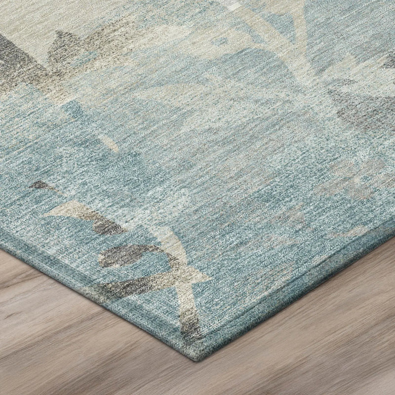 8' X 10' Teal Blue And Silver Botanical Leaves Washable Indoor Outdoor Area Rug Homeroots Outdoor