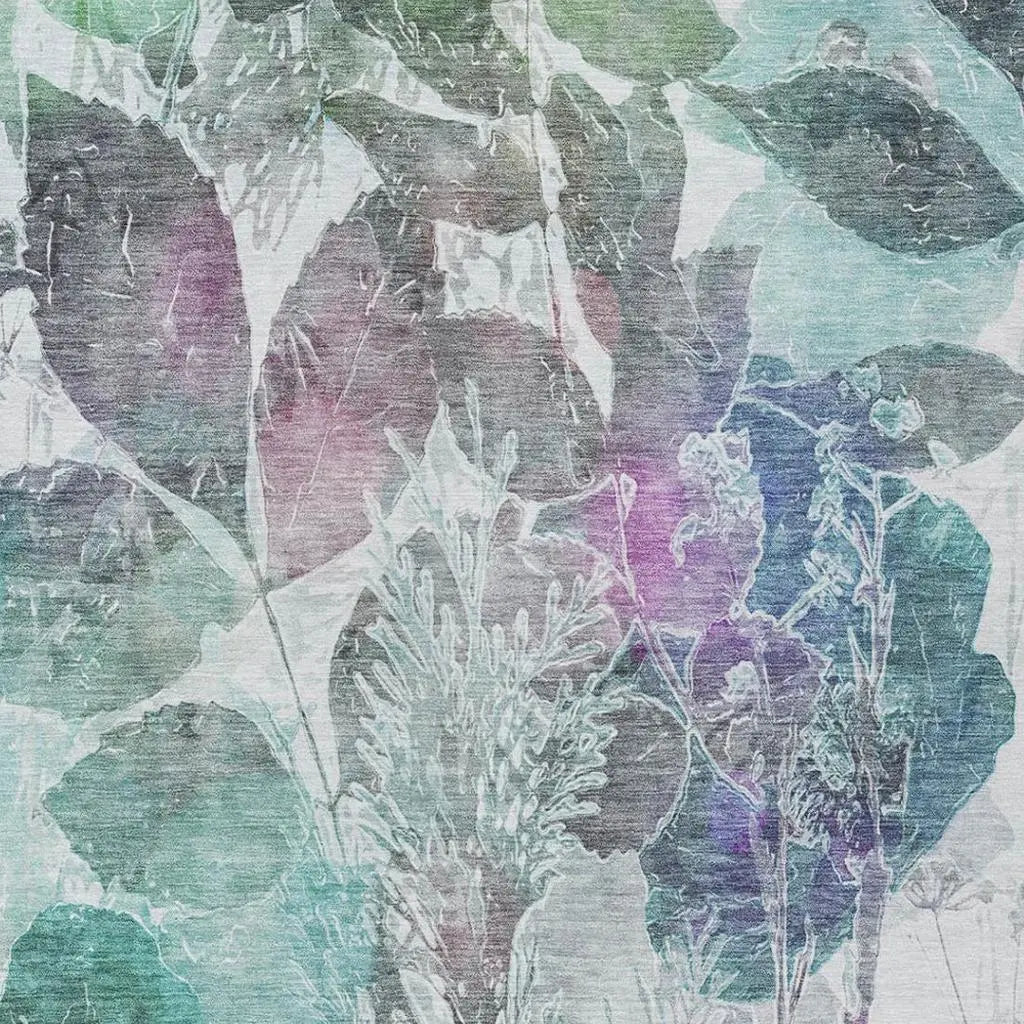 8' X 10' Teal Blue And Silver Botanical Leaves Washable Indoor Outdoor Area Rug Homeroots Outdoor