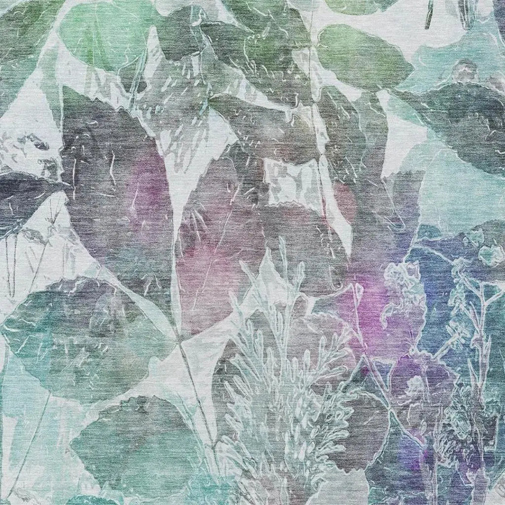 8' X 10' Teal Blue And Silver Botanical Leaves Washable Indoor Outdoor Area Rug Homeroots Outdoor