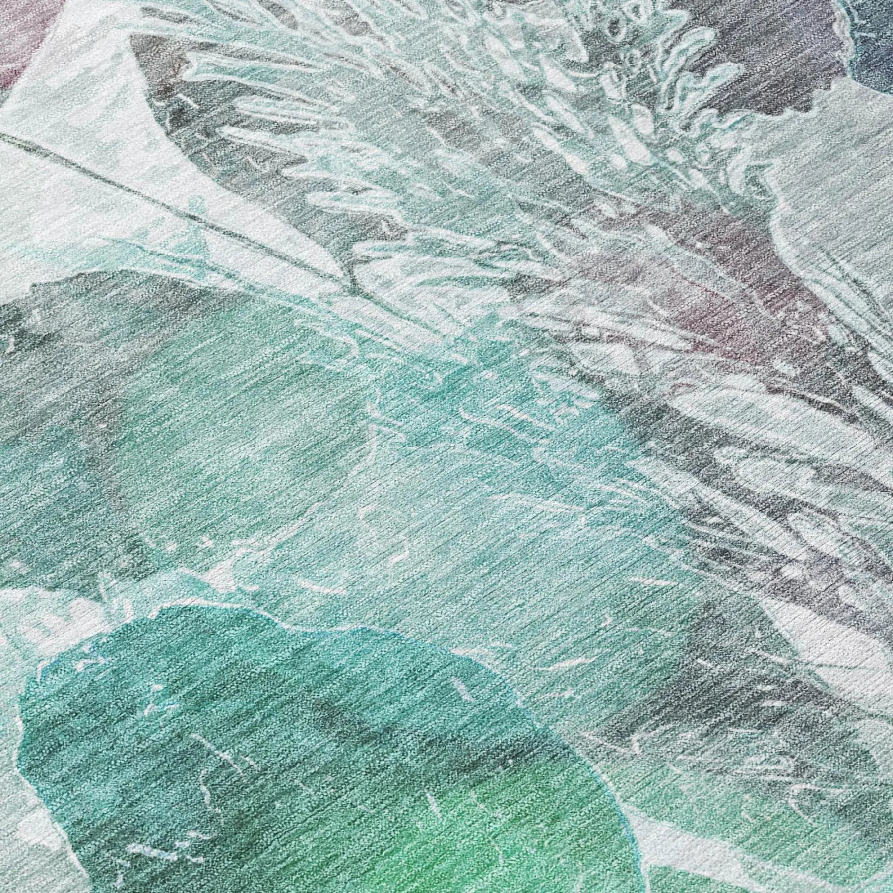8' X 10' Teal Blue And Silver Botanical Leaves Washable Indoor Outdoor Area Rug Homeroots Outdoor