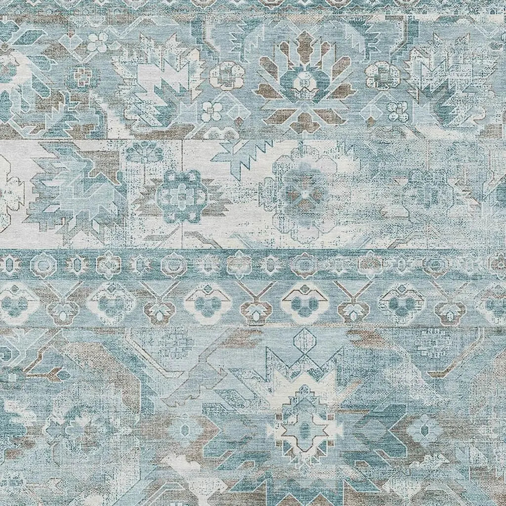 8' X 10' Teal Blue And Silver Cactus Washable Indoor Outdoor Area Rug Homeroots Outdoor