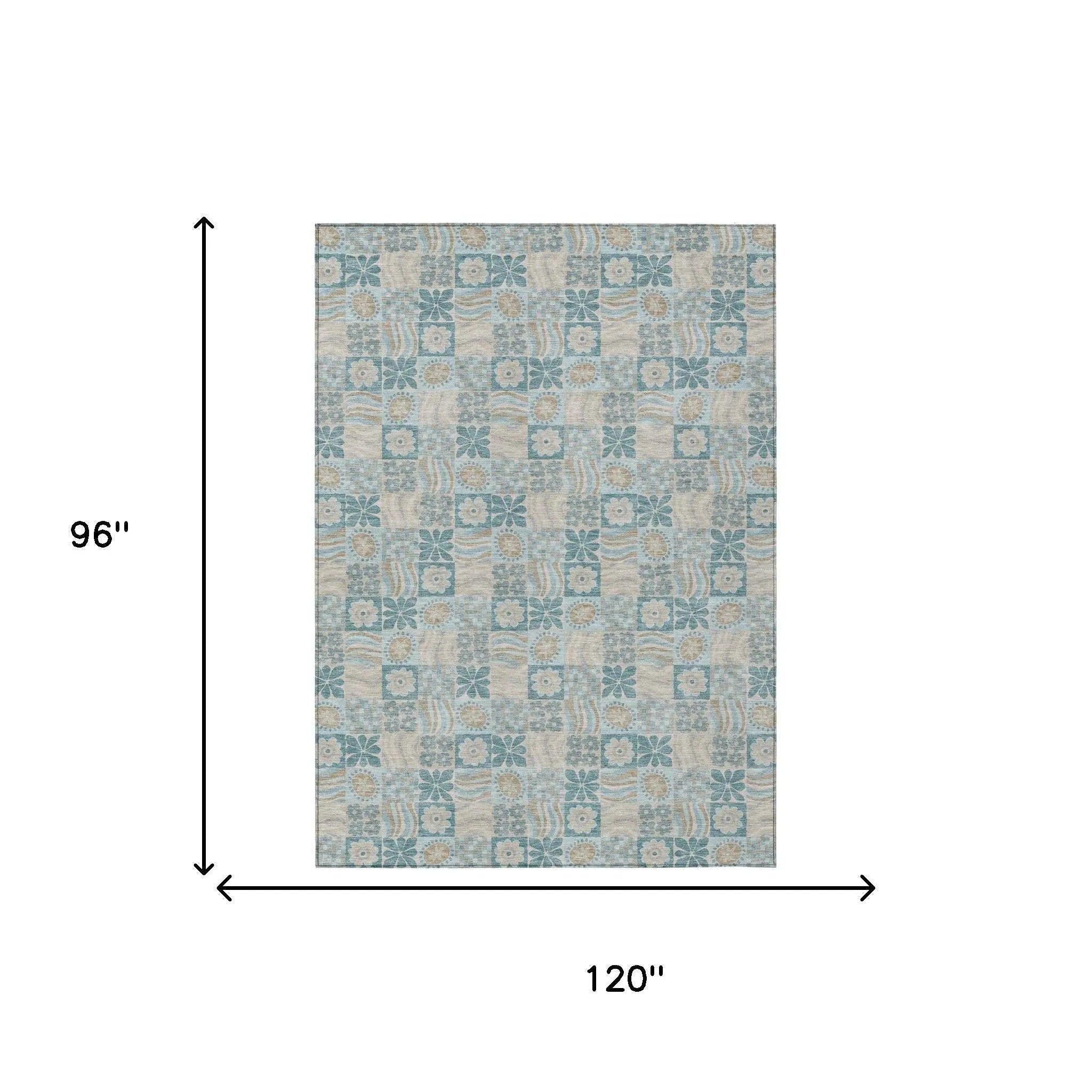 8' X 10' Teal Blue And Silver Floral Washable Indoor Outdoor Area Rug Homeroots Outdoor
