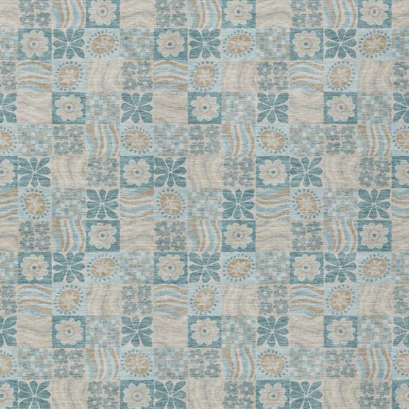 8' X 10' Teal Blue And Silver Floral Washable Indoor Outdoor Area Rug Homeroots Outdoor