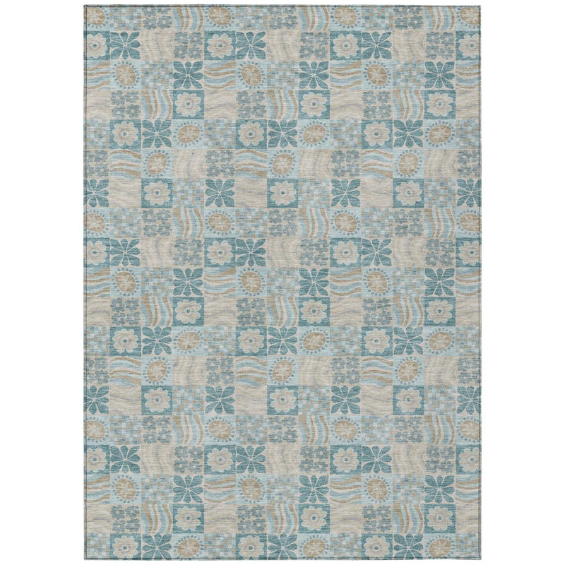 8' X 10' Teal Blue And Silver Floral Washable Indoor Outdoor Area Rug Homeroots Outdoor