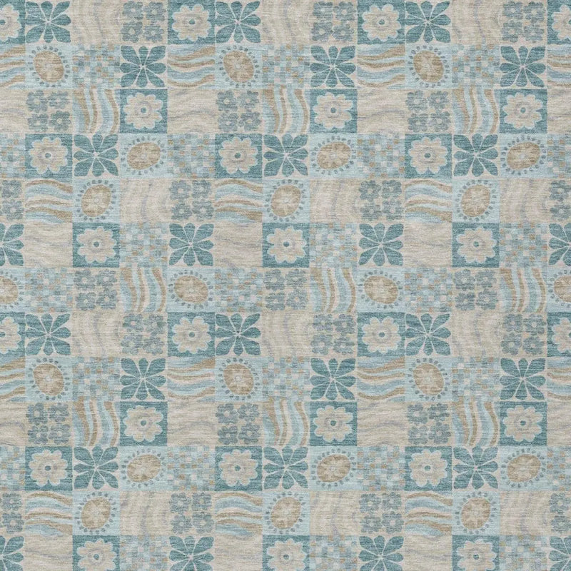 8' X 10' Teal Blue And Silver Floral Washable Indoor Outdoor Area Rug Homeroots Outdoor
