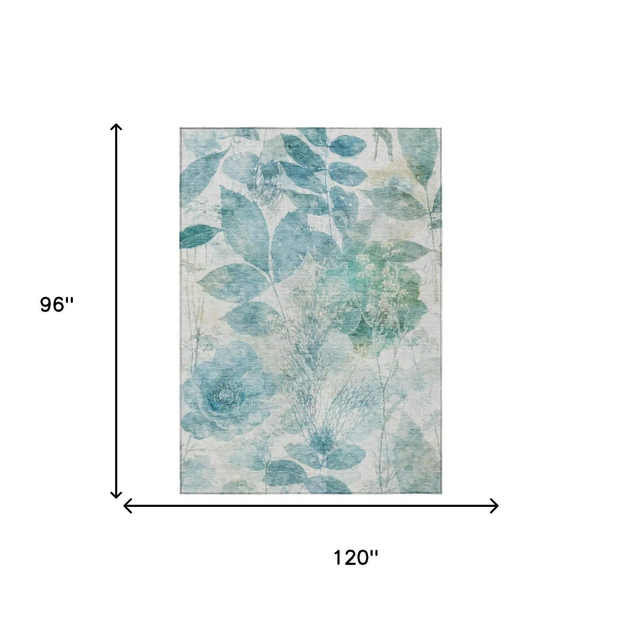 8' X 10' Teal Blue And Silver Floral Washable Indoor Outdoor Area Rug Homeroots Outdoor