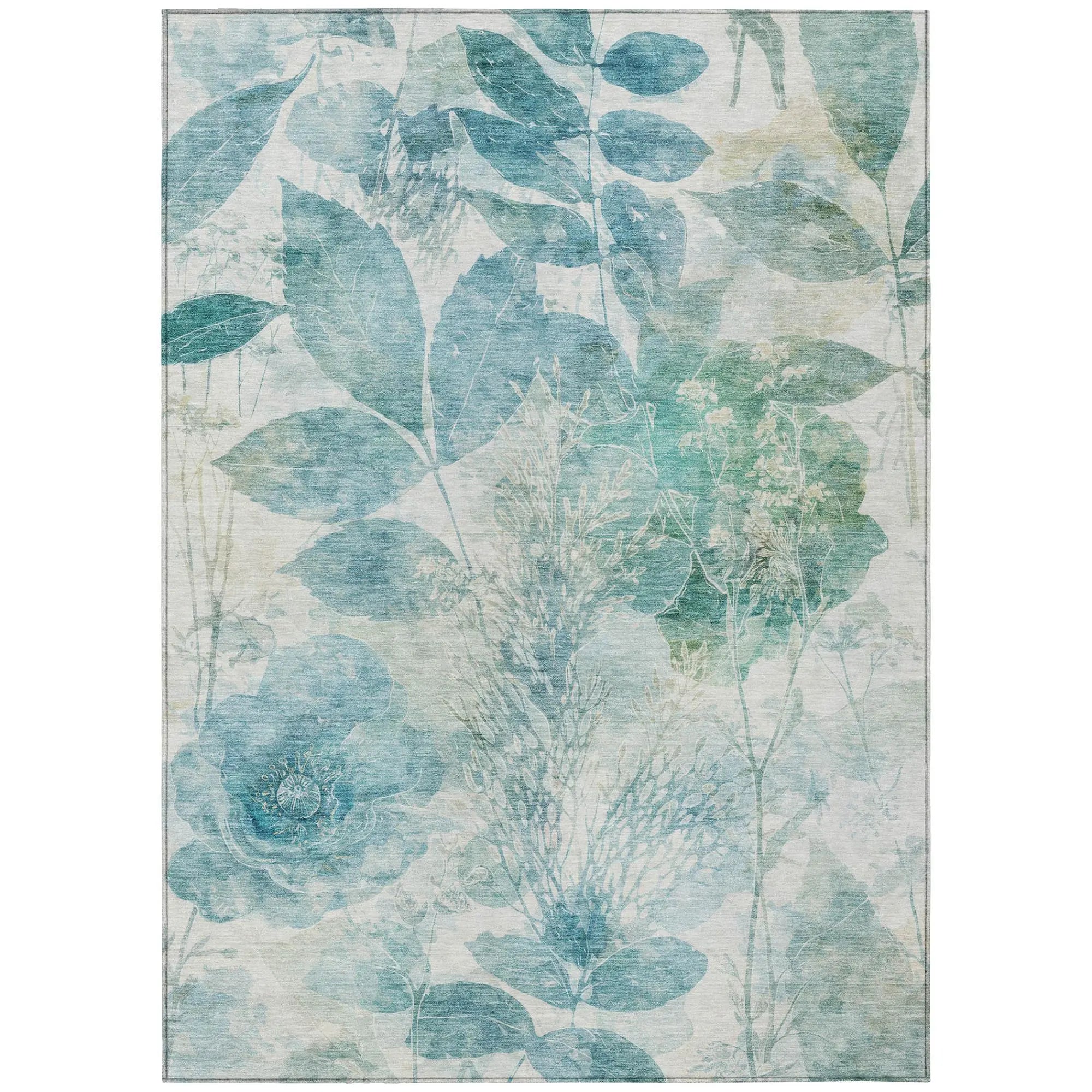 8' X 10' Teal Blue And Silver Floral Washable Indoor Outdoor Area Rug Homeroots Outdoor