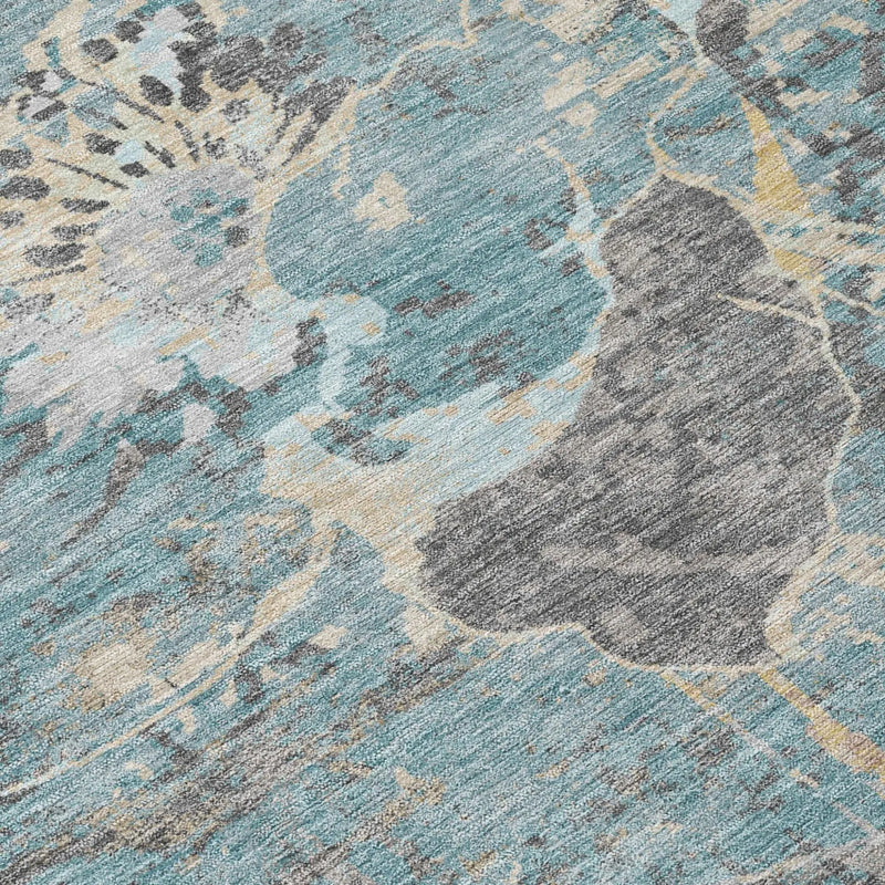 8' X 10' Teal Blue And Silver Floral Washable Indoor Outdoor Area Rug Homeroots Outdoor