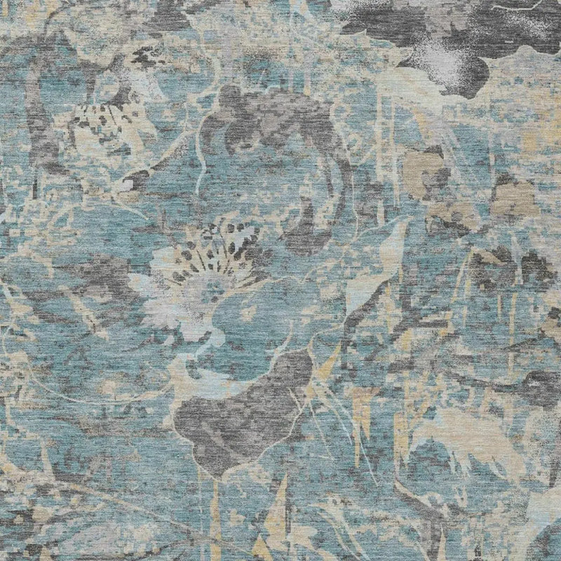 8' X 10' Teal Blue And Silver Floral Washable Indoor Outdoor Area Rug Homeroots Outdoor