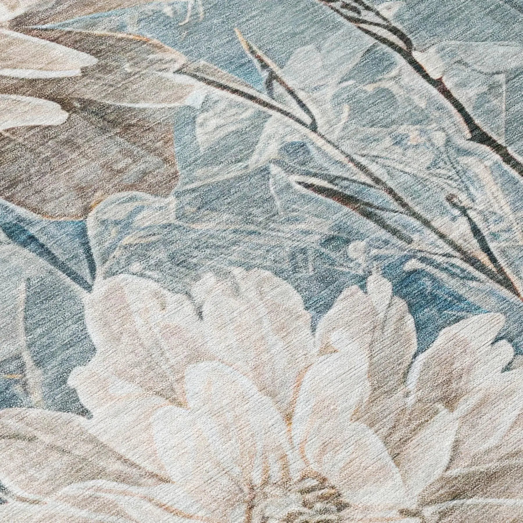 8' X 10' Teal Blue And Silver Floral Washable Indoor Outdoor Area Rug Homeroots Outdoor