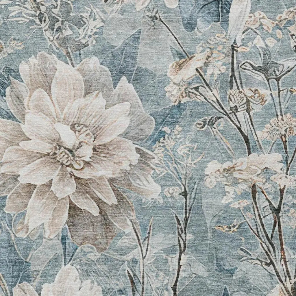 8' X 10' Teal Blue And Silver Floral Washable Indoor Outdoor Area Rug Homeroots Outdoor