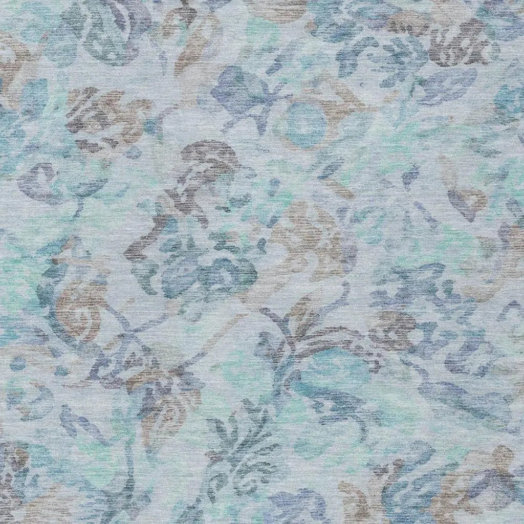 8' X 10' Teal Blue And Silver Floral Washable Indoor Outdoor Area Rug Homeroots Outdoor