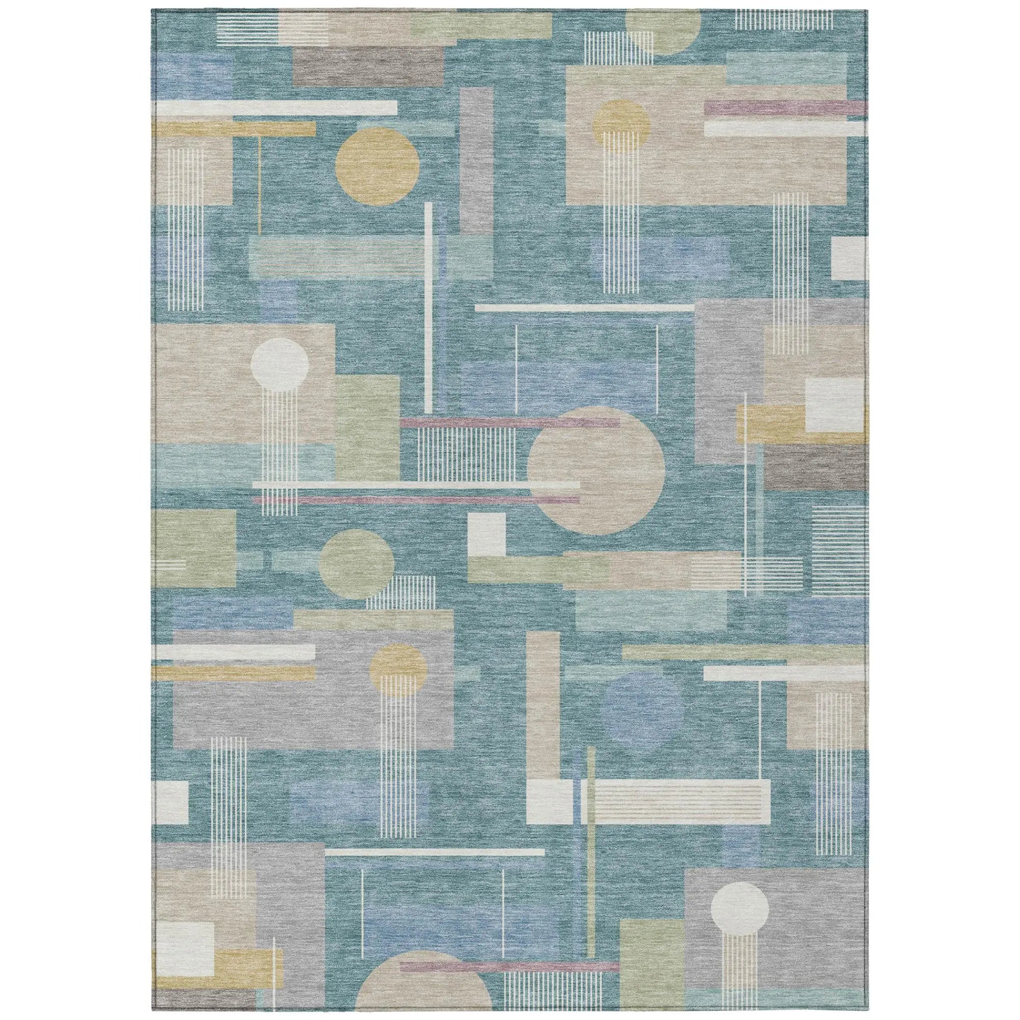 8' X 10' Teal Blue And Silver Geometric Washable Indoor Outdoor Area Rug Homeroots Outdoor