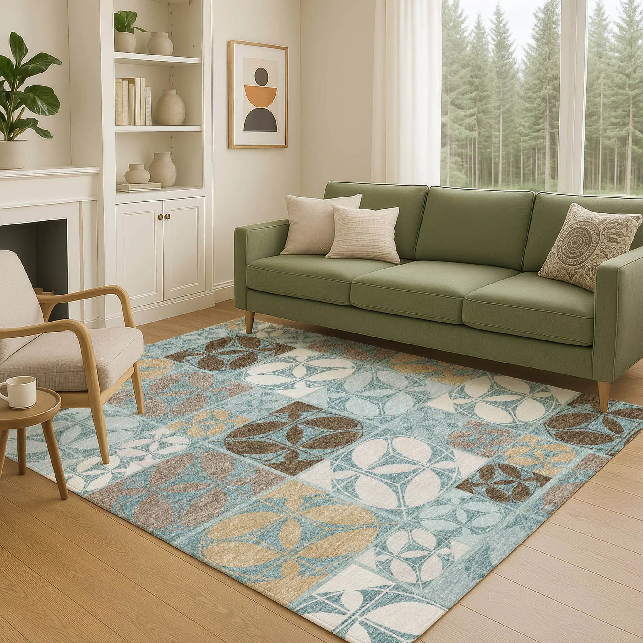 8' X 10' Teal Blue And Silver Geometric Washable Indoor Outdoor Area Rug Homeroots Outdoor