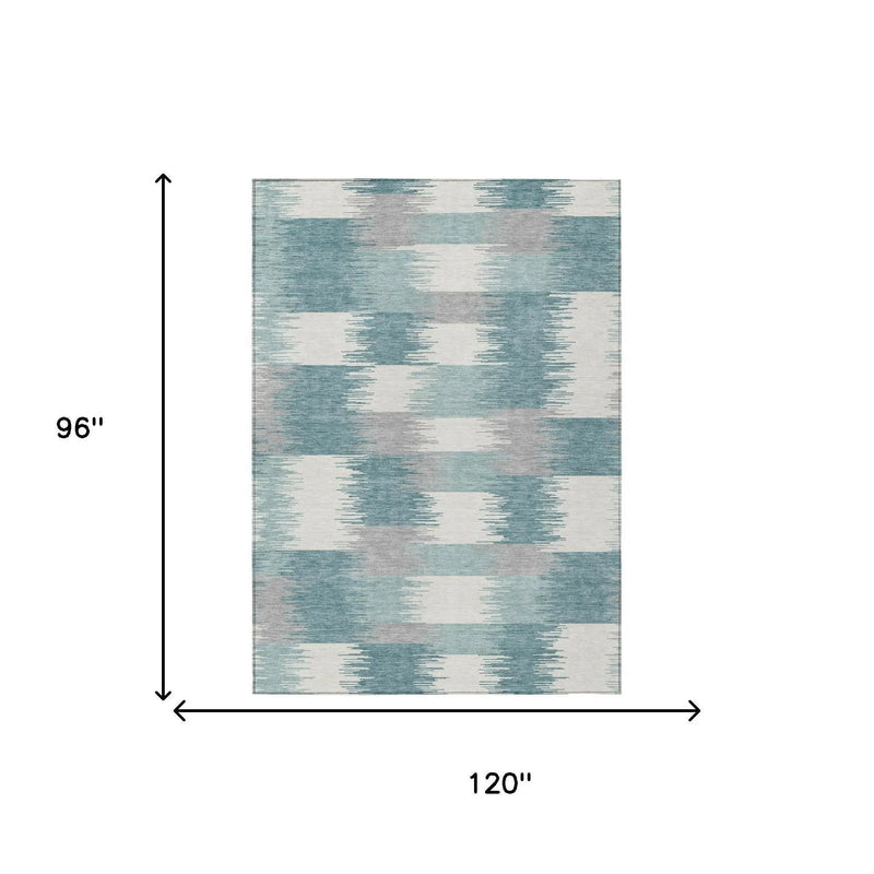 8' X 10' Teal Blue And Silver Geometric Washable Indoor Outdoor Area Rug Homeroots Outdoor