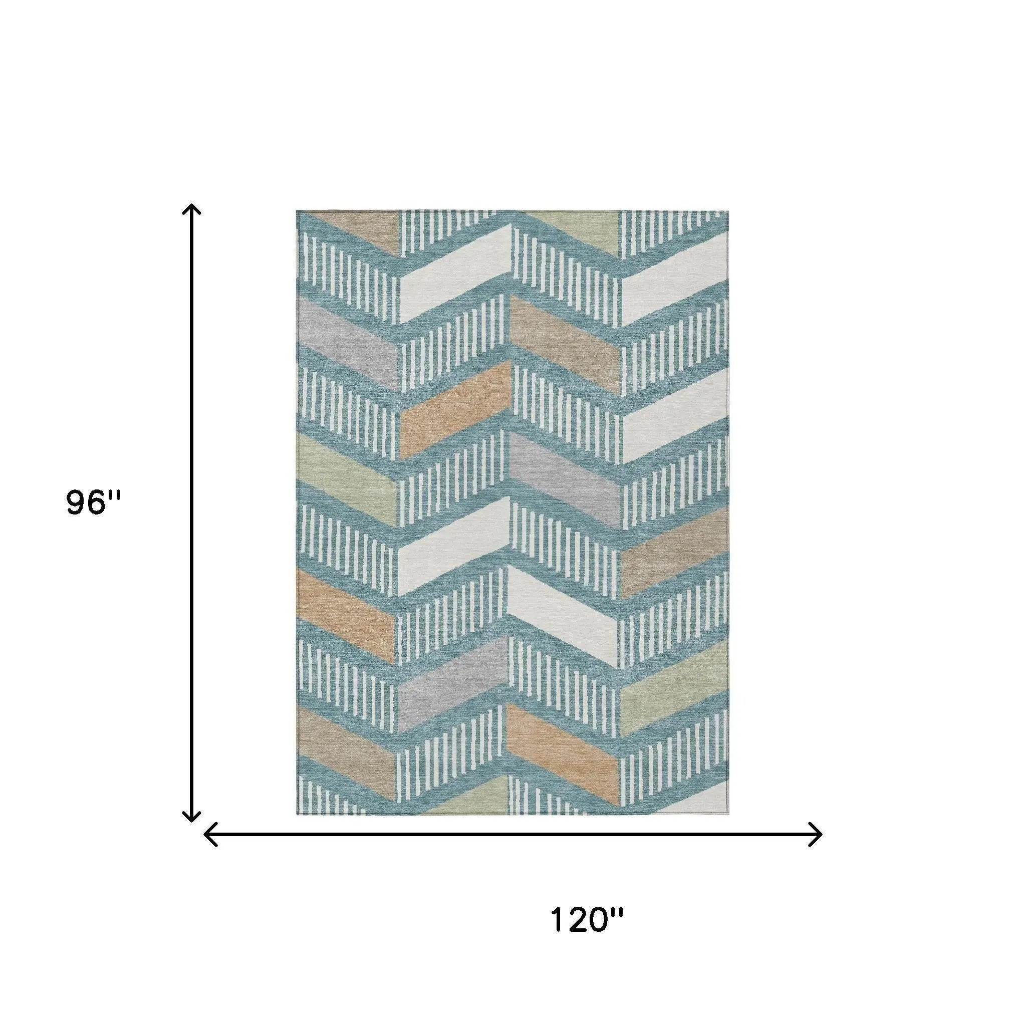 8' X 10' Teal Blue And Silver Geometric Washable Indoor Outdoor Area Rug Homeroots Outdoor