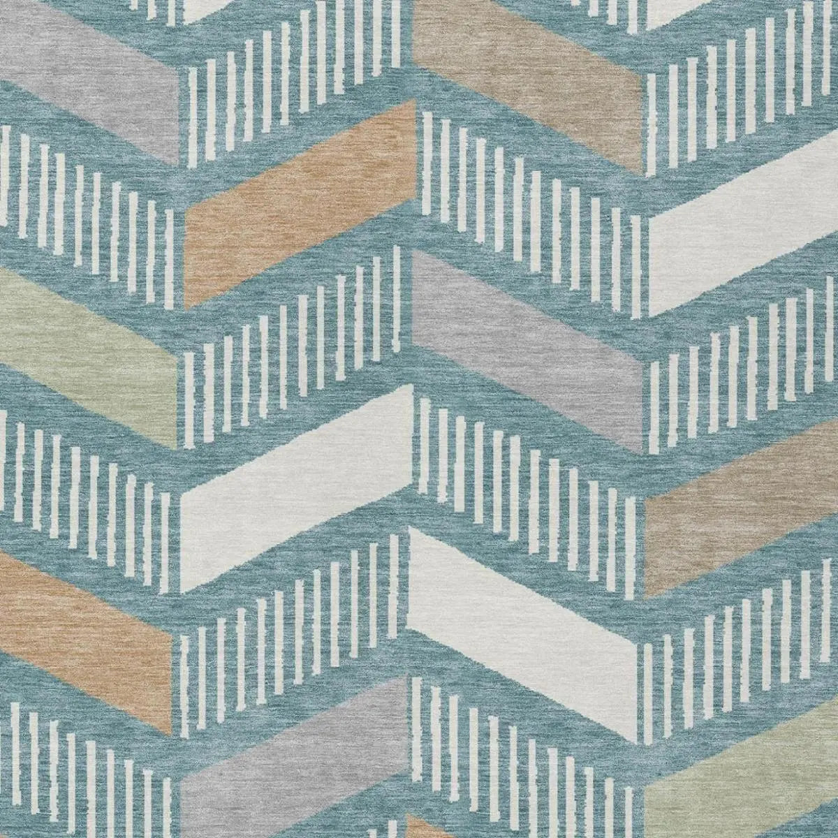 8' X 10' Teal Blue And Silver Geometric Washable Indoor Outdoor Area Rug Homeroots Outdoor